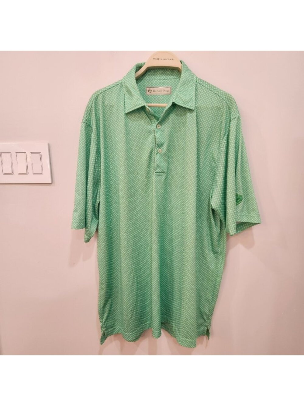 Donald Ross Polo Shirt Mens XL Green Geometric Print Golf Performance Wear